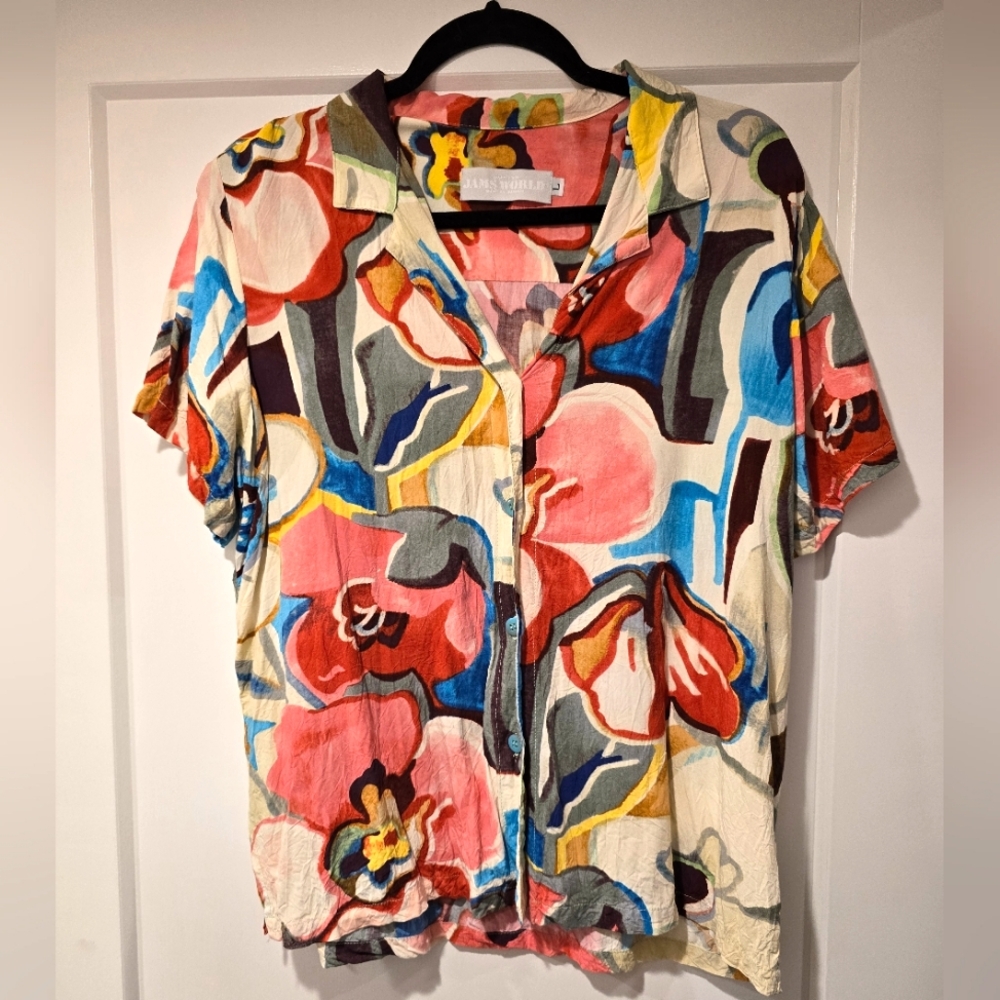 Jams World vintage floral button up Hawaiian shirt blouse